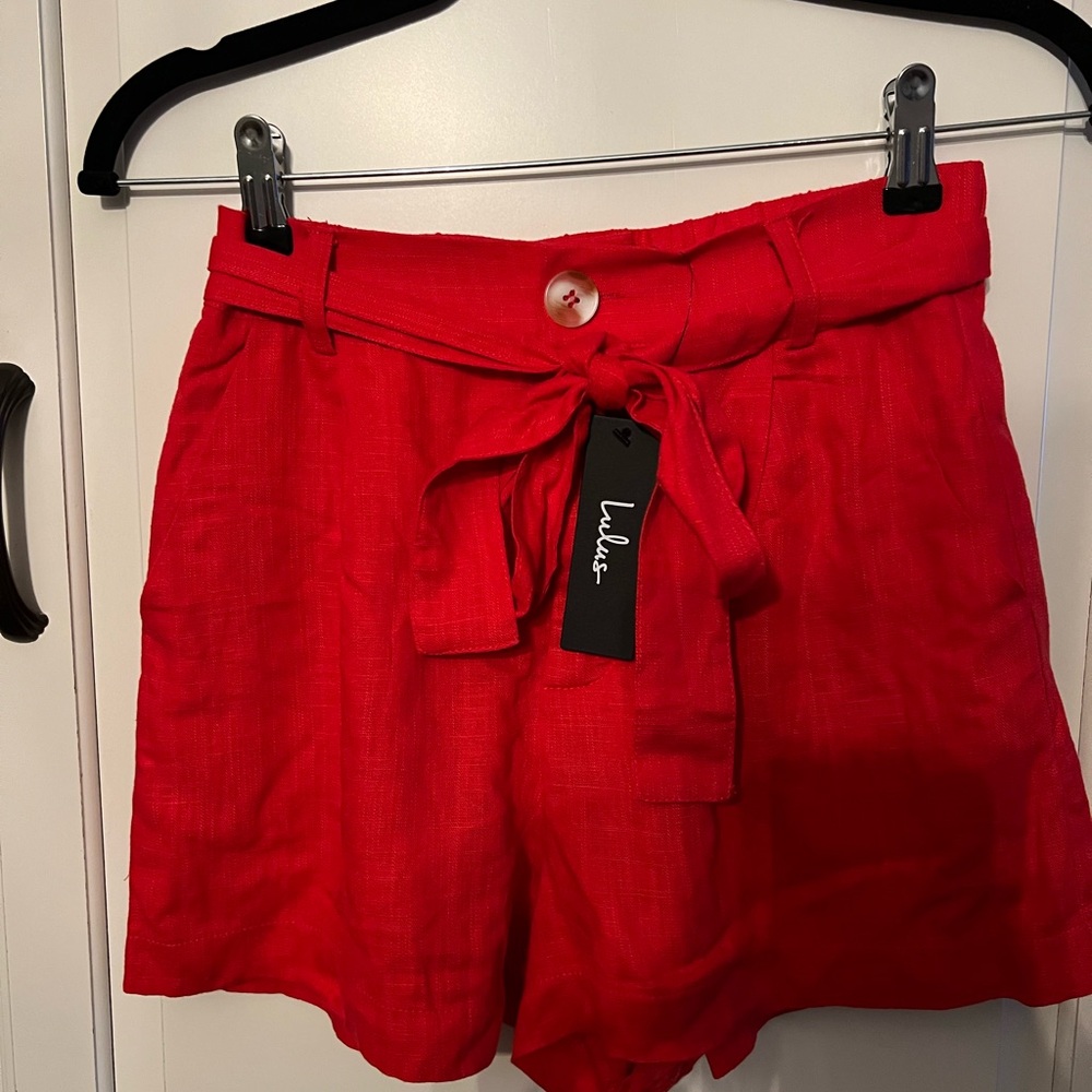 Lulu's Red High Waist Shorts with Tie Belt